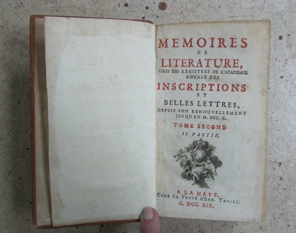 Memoires de la Literature, 1719. Con seis grabados desplegables